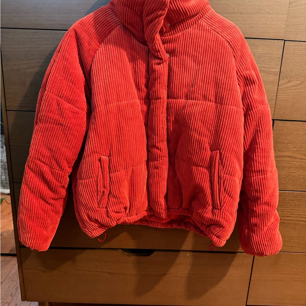 HYFVE Orange/Red Corduroy Women’s Puffer Jacket